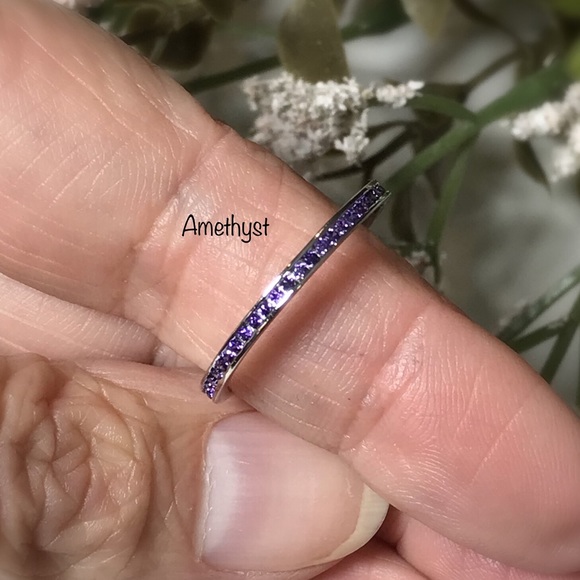 Amethyst CZ Stackable Sterling Silver Ring - Picture 3 of 8